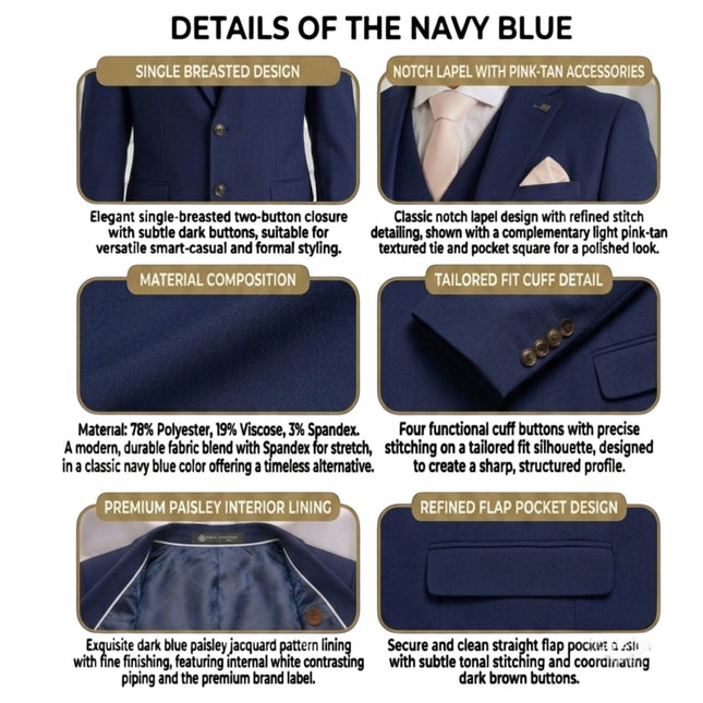 Men's Navy Tailored Fit Formal Blazer Jacket - Belmount