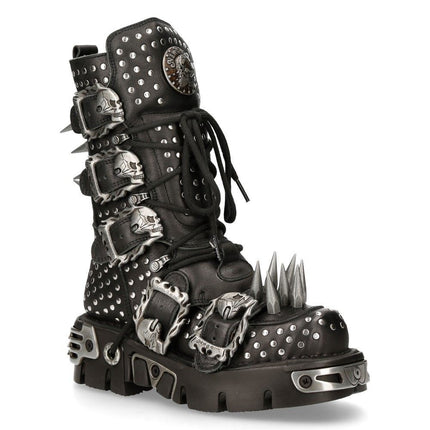 New Rock Black Leather Studded Gothic Boots - 1535-S1