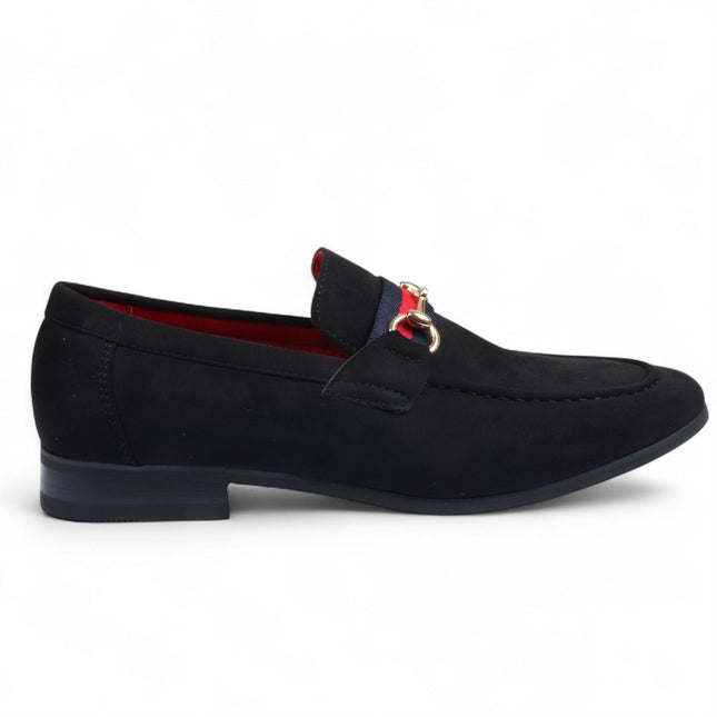 Men's Black Suede Loafers with Gold Buckle Slip-On Dress Shoes