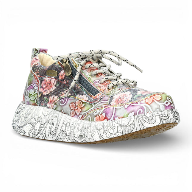 Laura Vita Women's Nikito 62 Grey Floral Leather Trainers Platform Sneaker Shoes