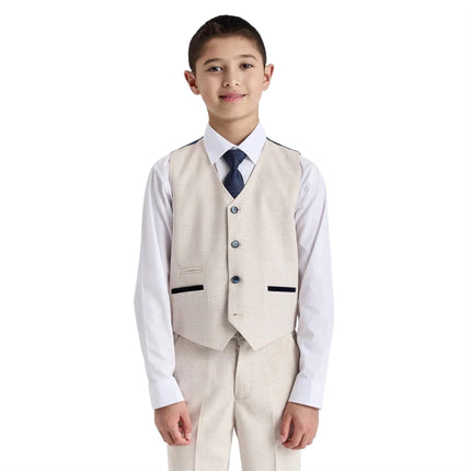 Boys Cream 3 Piece Check Formal Suit - Regent