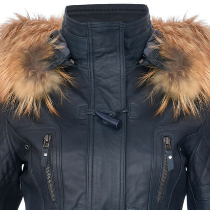Womens Quilted Leather Parka Jacket-Brussels