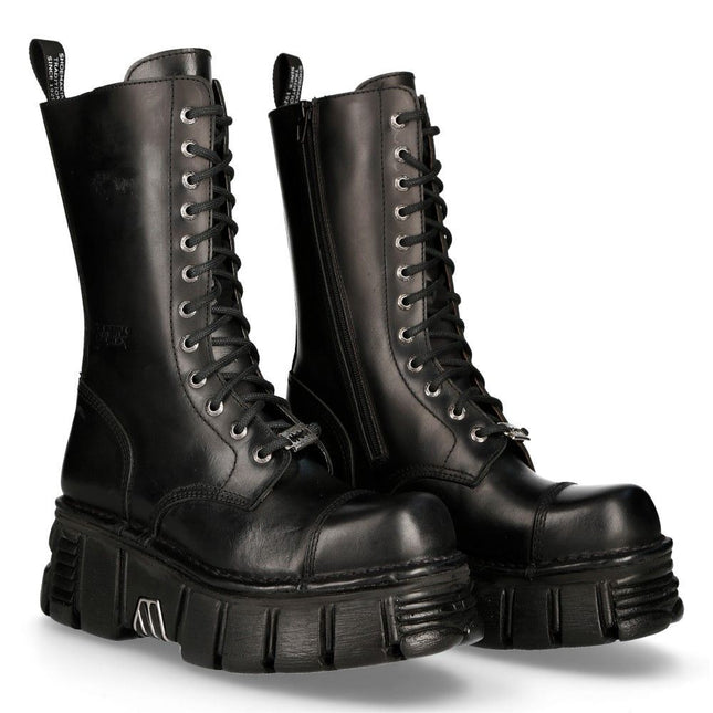 New Rock Unisex Metallic Black Techno Biker Boots - M-MILI211C-C1