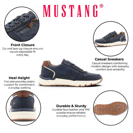 Mustang Men's Navy Faux Leather Trainer Sneakers - M0051001