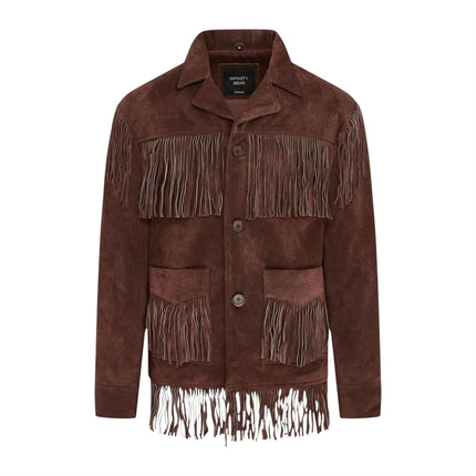 Men's Retro Brown Cowboy Suede Leather Fringe Jacket - Western