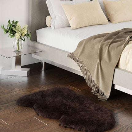 Genuine Chocolate Brown Sheepskin Natural Silky Soft Fluffy Real Wool Rug