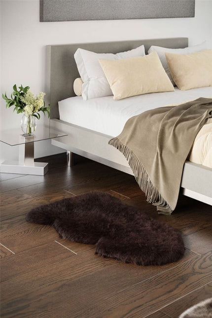 Genuine Chocolate Brown Sheepskin Natural Silky Soft Fluffy Real Wool Rug