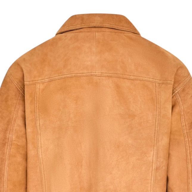 Womens Tan Leather Biker Bomber Oversized Jacket - Blouson