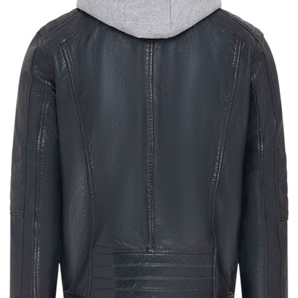 Men's Hooded Biker Lamb Leather Jacket - Burten