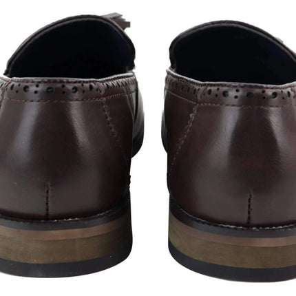 Mens Tasselled Brown Leather Tweed Brogue Slip On Loafers