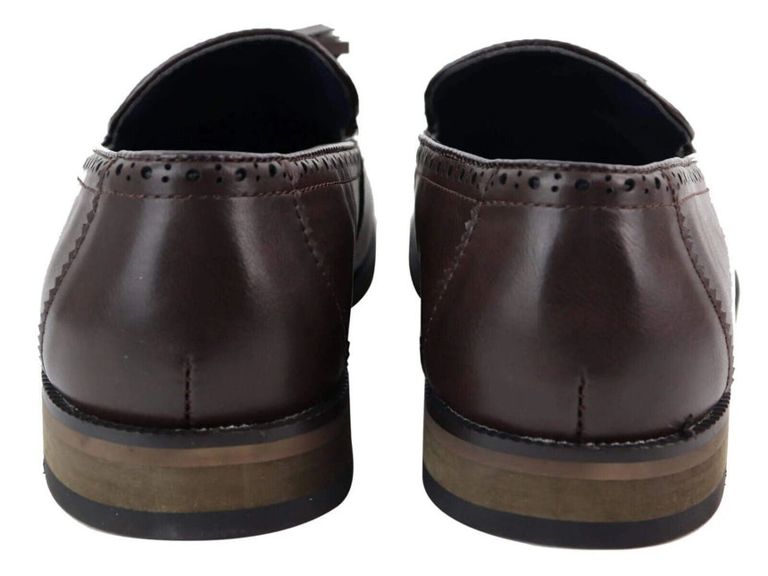 Mens Tasselled Brown Leather Tweed Brogue Slip On Loafers