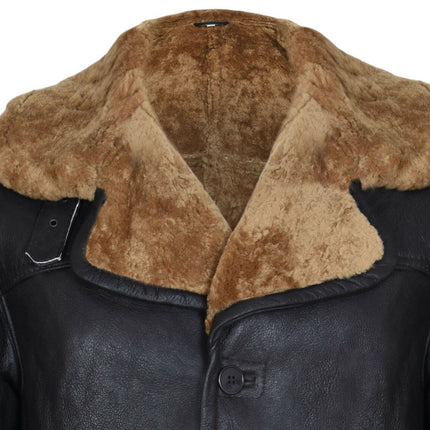 Mens Warm Shearling Sheepskin Crombie Coat-Cologne