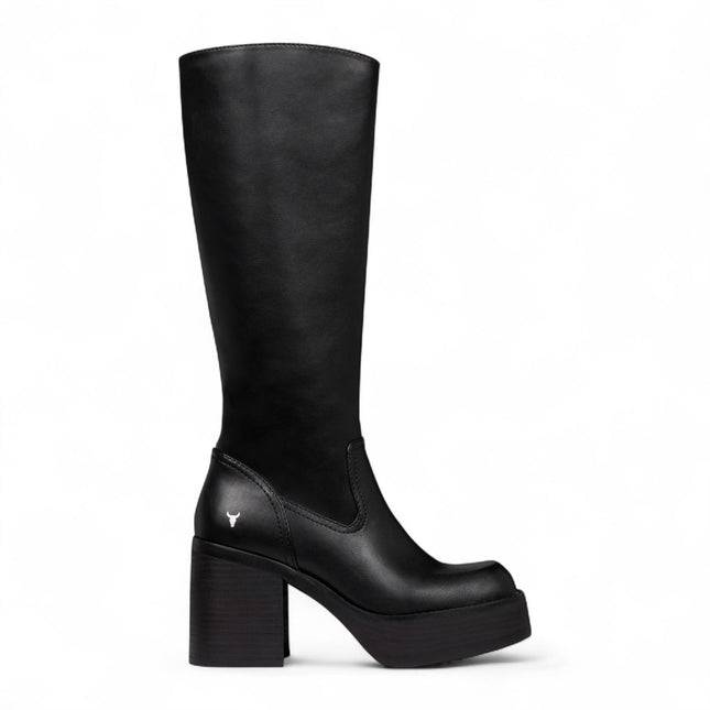 Windsorsmith Womens Black Faux Leather Knee-High Platform Heel Boots - Niche