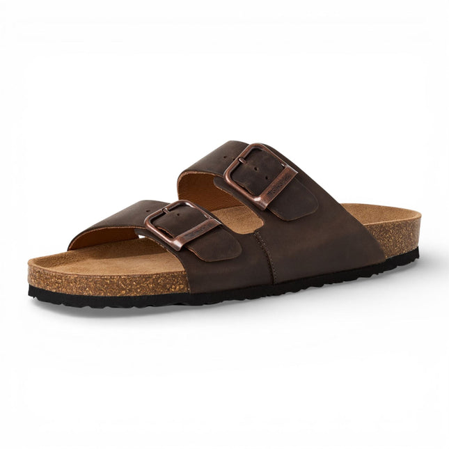 Tamaris Men's Brown Leather Slip-On Footbed Slipper Sandals