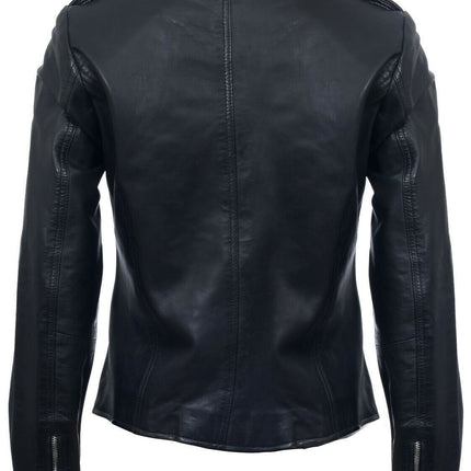 Womens Black Leather Biker Jacket-Tamale
