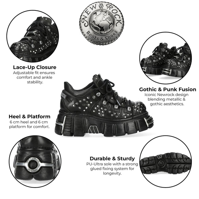 New Rock M-120Nr-C1 Black Leather Gothic Platform Ankle Boots