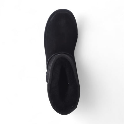 Women's Genuine Sheepskin Black Suede Slip-On Ankle Winter Boots - Dusk