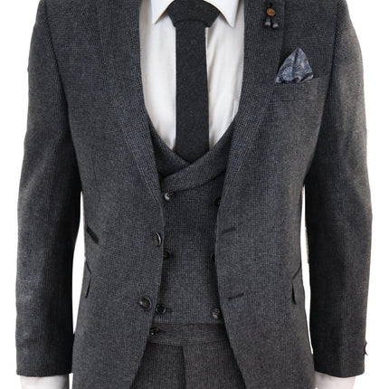 Mens Grey 3 Piece Tweed Suit Vintage Harringbone 1920s Retro Peaky Blinders