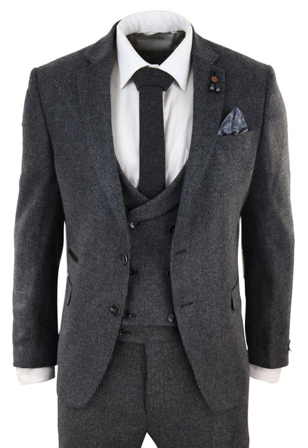 Mens Grey 3 Piece Tweed Suit Vintage Harringbone 1920s Retro Peaky Blinders