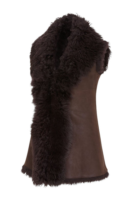 Women's Brown Toscana Shearling Nappa Leather Sheepskin Gilet - Parkes