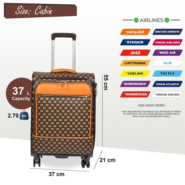 Lightweight Brown Cabin Suitcase Luggage Travel Bag