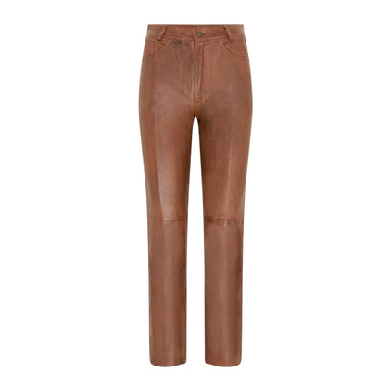 Womens Tan Lamb Leather 501 Biker Jeans - Ankara