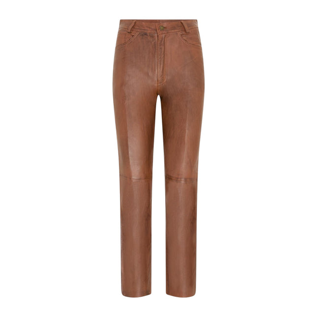 Womens Tan Lamb Leather 501 Biker Jeans - Ankara