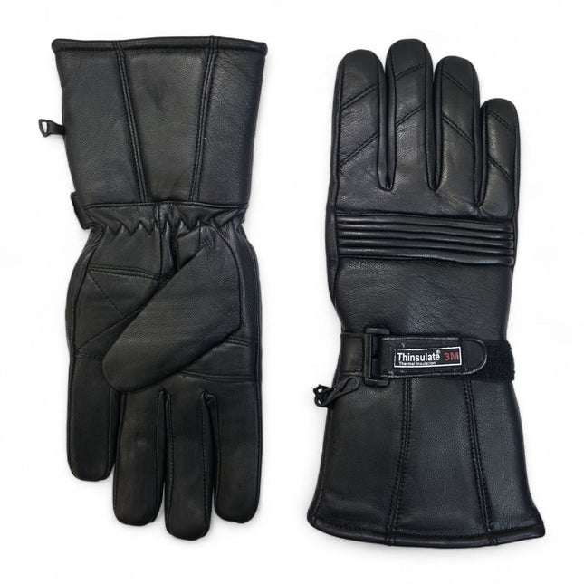 Men's Thermal Motorbike Black Leather Waterproof Biker Protection Gloves