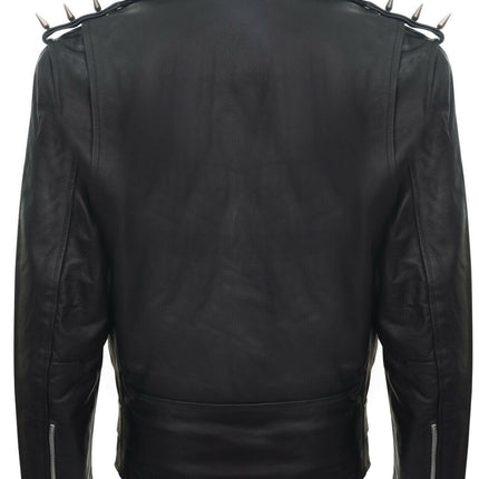 Men's  Brando  Black ''Ghostrider'' Spiked Leather Biker Jacket-Munich
