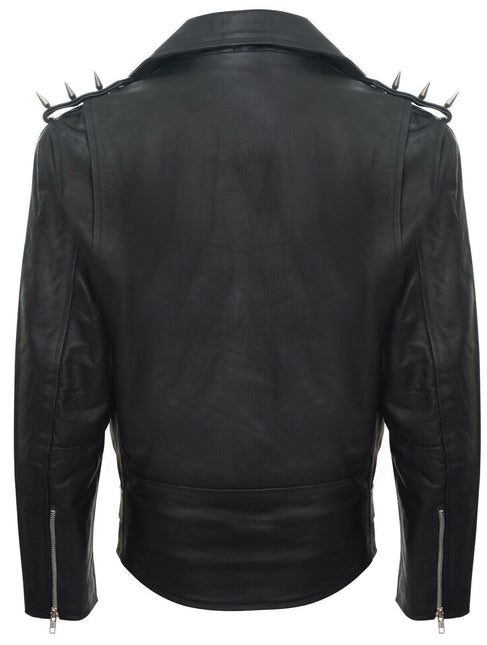 Men's  Brando  Black ''Ghostrider'' Spiked Leather Biker Jacket-Munich