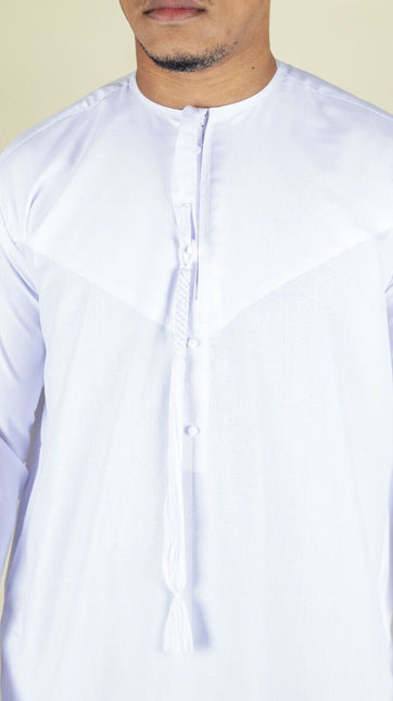 Men's White Thobe Emirati Islamic Jubba Robe Eid Tassel Regular Fit