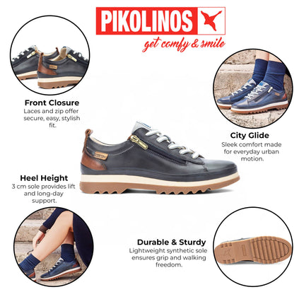 Pikolinos Women’s Ocean Blue Leather Laces & Zipper Trainers - Vigo