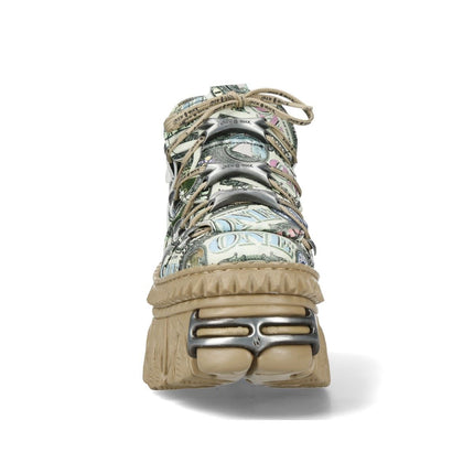 New Rock M-106Wall-C49 Dollar Bill Print Leather Platform Ankle Boots