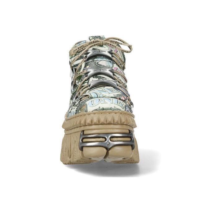 New Rock M-106Wall-C49 Dollar Bill Print Leather Platform Ankle Boots