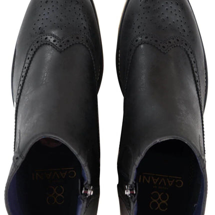 Mens Black Leather Brogue Zip Up Chelsea Boots