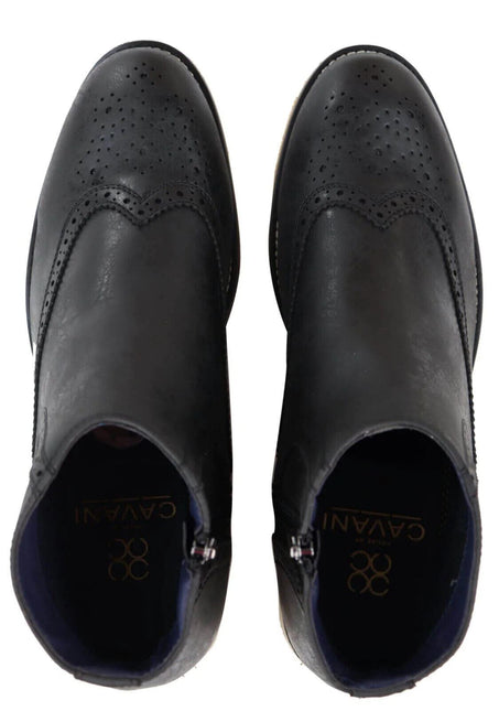 Mens Black Leather Brogue Zip Up Chelsea Boots