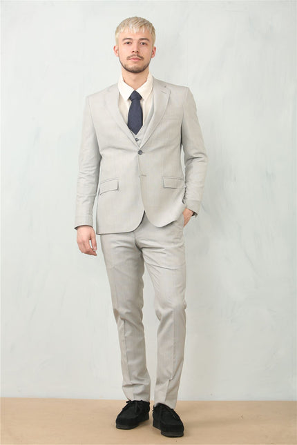 Men's 3 Piece Prince Of Wales Grey Suit Workwear