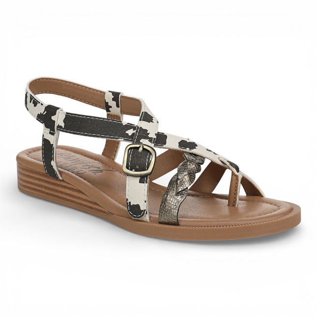 Blowfish Malibu Women's Black White Micro Wedge Strappy Sandals - April