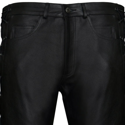 Mens Laced Leather Biker Jeans-Utah
