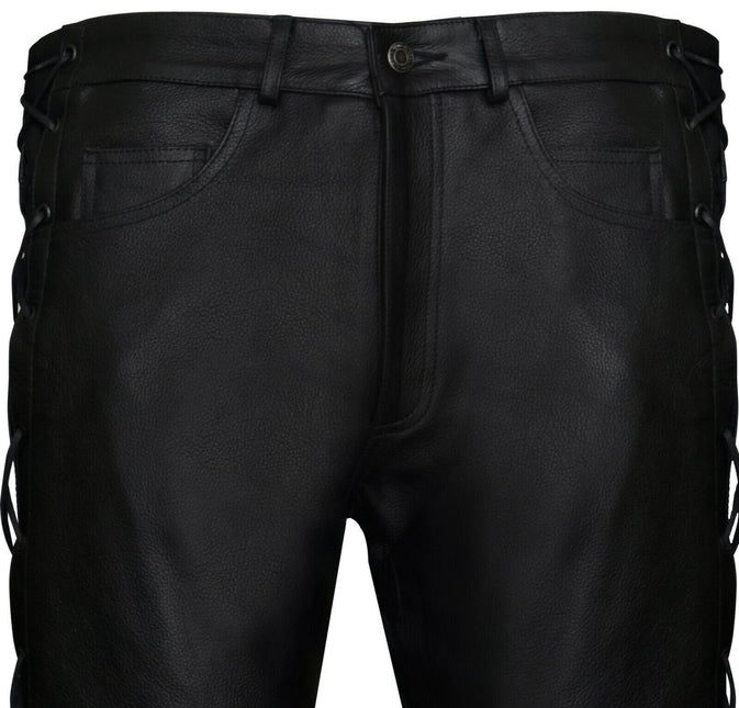 Mens Laced Leather Biker Jeans-Utah