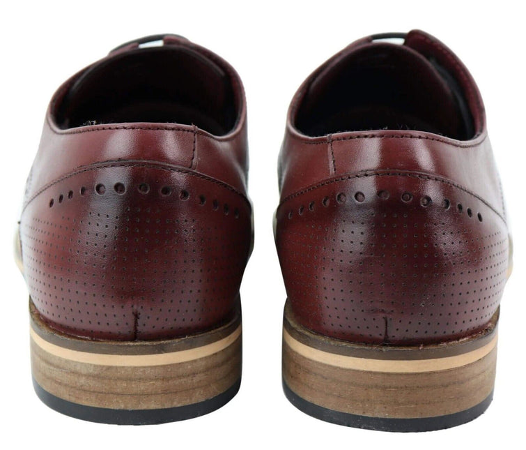 Mens Classic Oxford Brogue Shoes In Perforated Wine Leather
