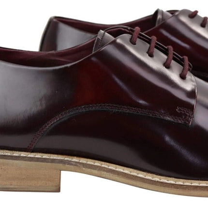 Mens Retro Oxford Brogue Derby Shoes In Wine Patent Leather