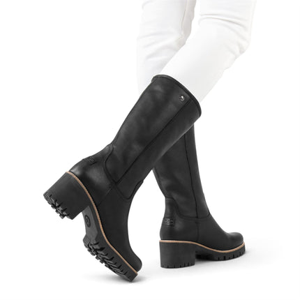 Panama Jack Women's Black Leather Waterproof Heeled High Winter Boots - Patricia B17