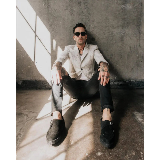 TUK Pointed Creeper Black Suede Monk Buckle Platform Shoes - A8139