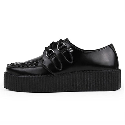 TUK Viva High Creeper Black Leather Platform Lace-Up Goth Shoes - AV6802