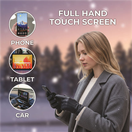 Womens Black Italian Leather Winter Stitch Line Design Soft Wool Lining Gloves - L-GLV-301