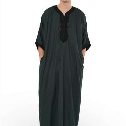 Men's Green Black Moroccan Thobe Jubba Robe Eid Djellaba Gandoura