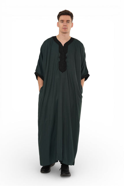 Men's Green Black Moroccan Thobe Jubba Robe Eid Djellaba Gandoura
