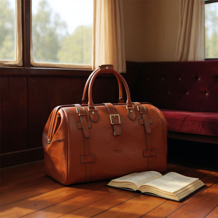 Genuine Leather Tan Duffle Holdall Vintage Travel Gym Bag - Windsor