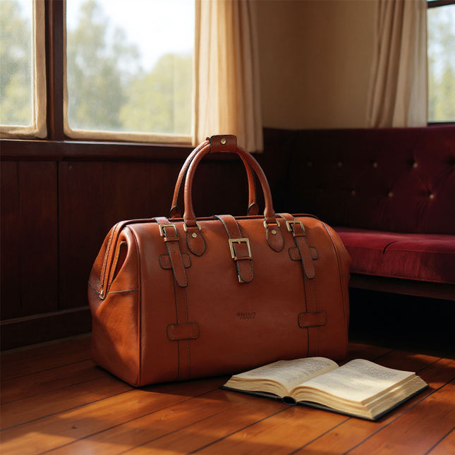 Genuine Leather Tan Duffle Holdall Vintage Travel Gym Bag - Windsor